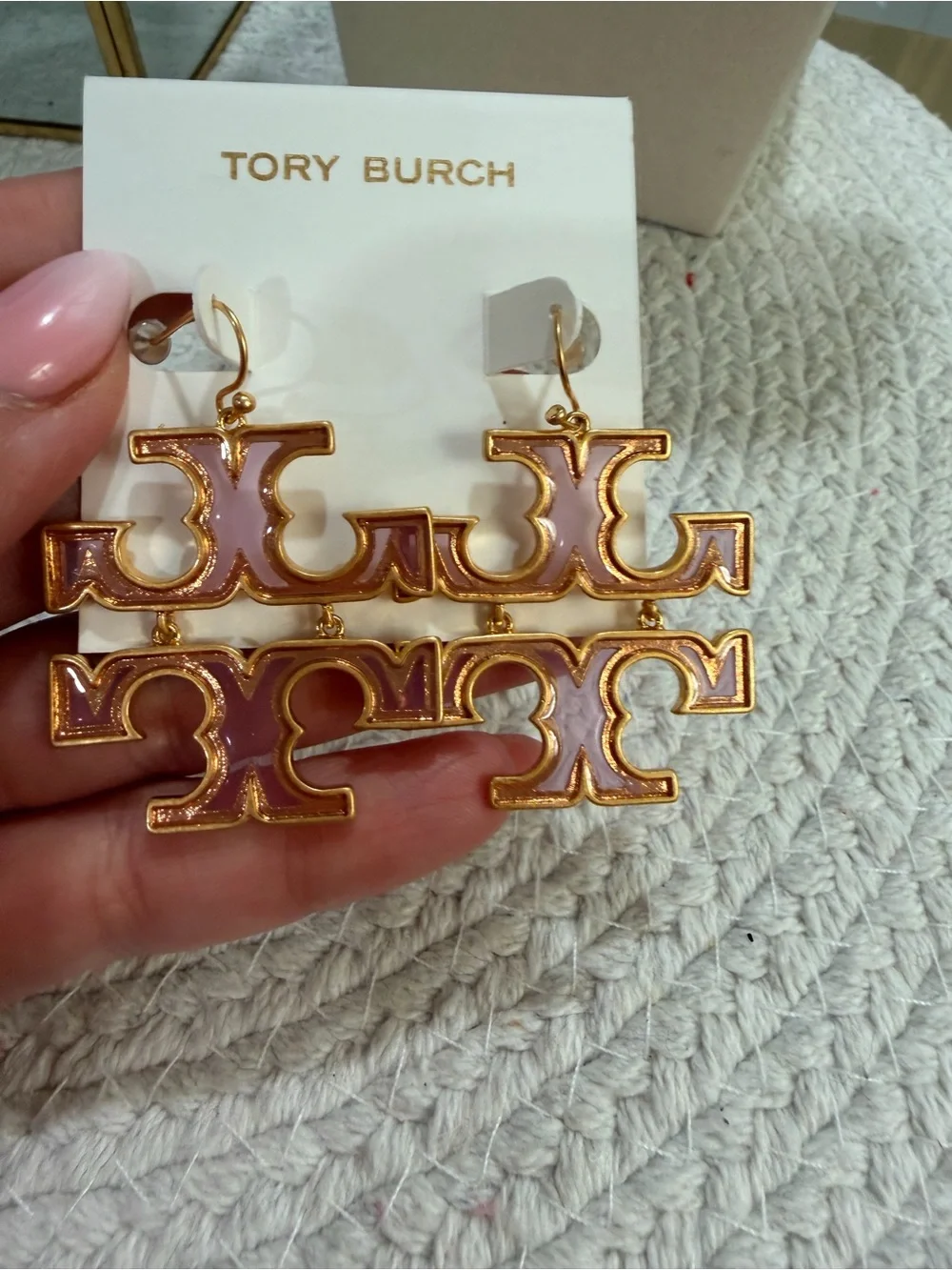 Tory Burch Transparent Pink Double Logo Statement Earrings | NEW
